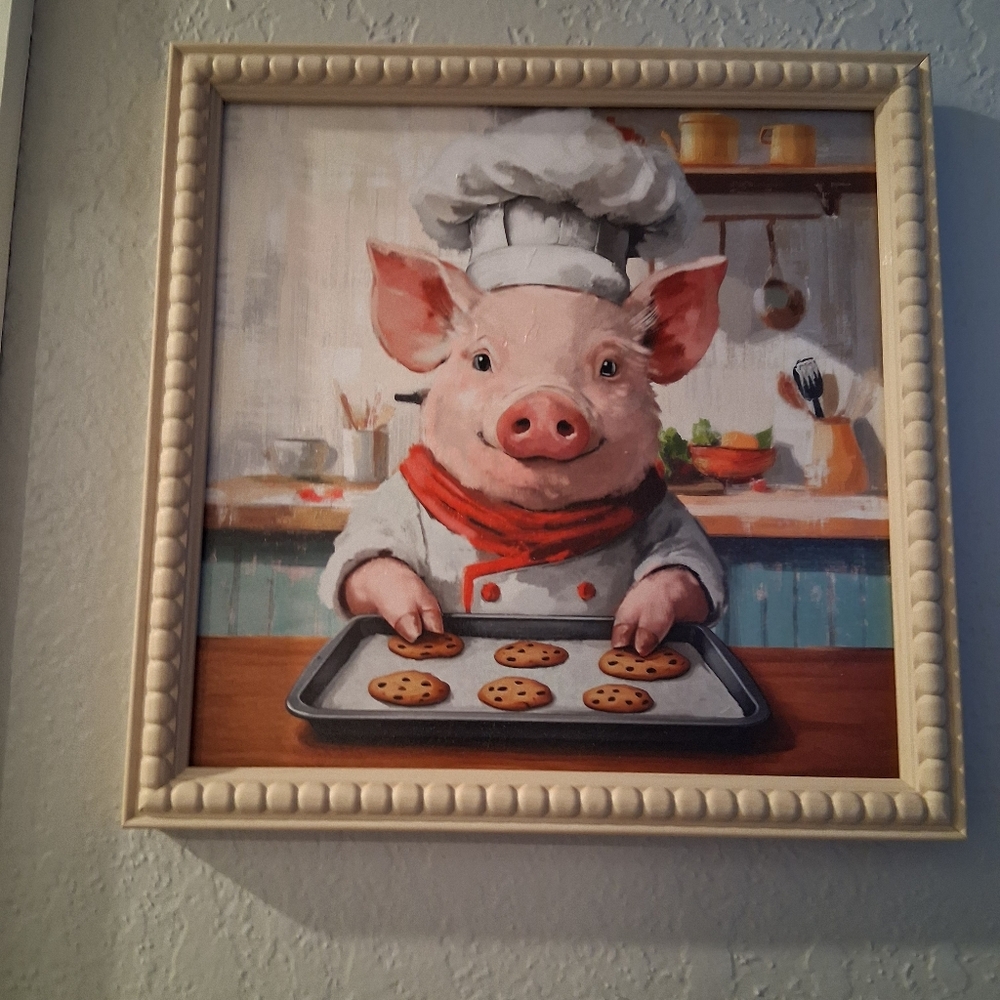 Nwots Charming Chef Pig Wall Art - Cream Frame